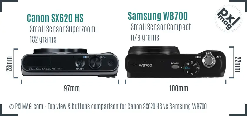 Canon SX620 HS vs Samsung WB700 top view buttons comparison
