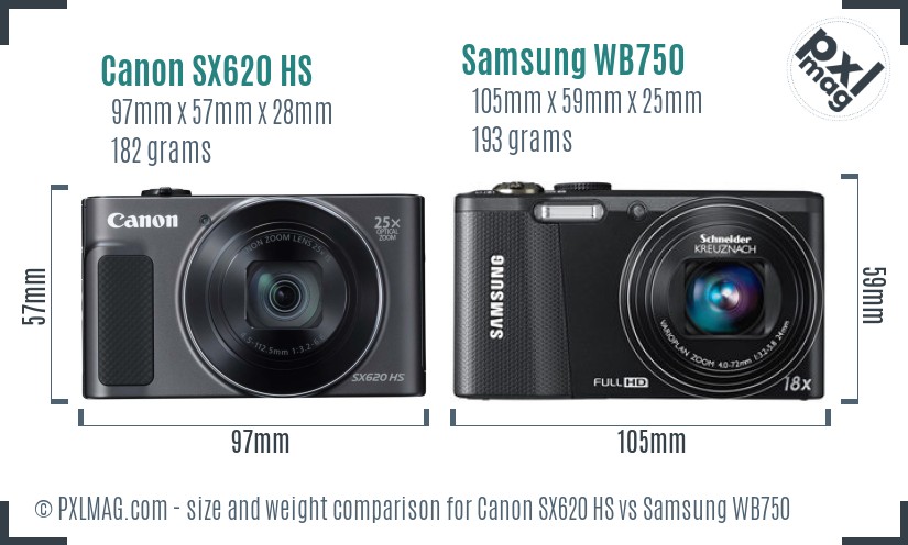 Canon SX620 HS vs Samsung WB750 size comparison Canon SX620 HS vs Samsung WB750 size comparison