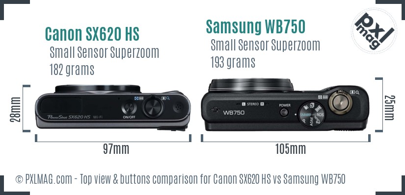Canon SX620 HS vs Samsung WB750 top view buttons comparison