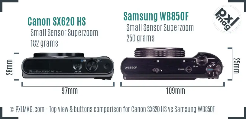 Canon SX620 HS vs Samsung WB850F top view buttons comparison