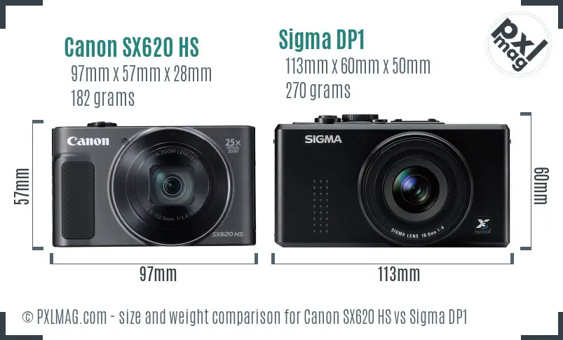 Canon SX620 HS vs Sigma DP1 size comparison