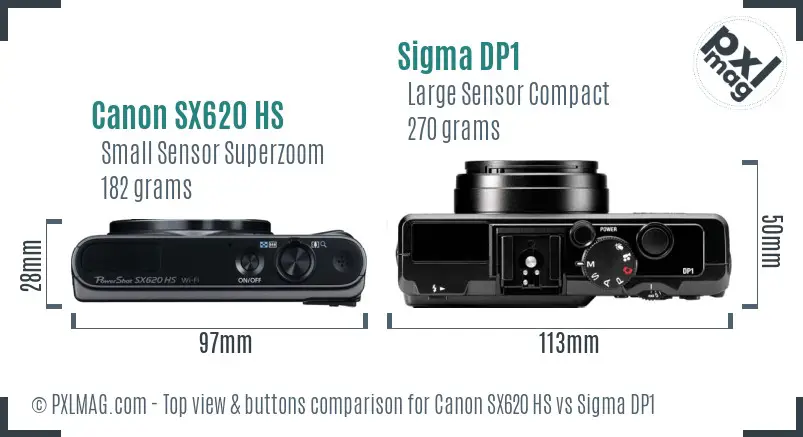 Canon SX620 HS vs Sigma DP1 top view buttons comparison