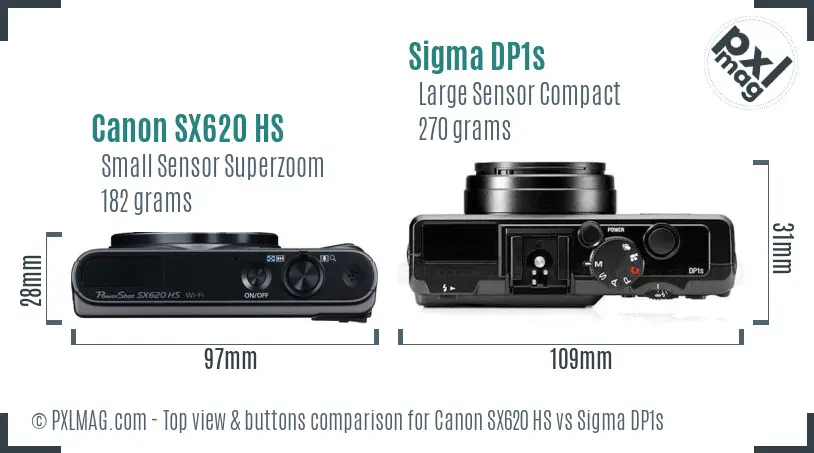 Canon SX620 HS vs Sigma DP1s top view buttons comparison