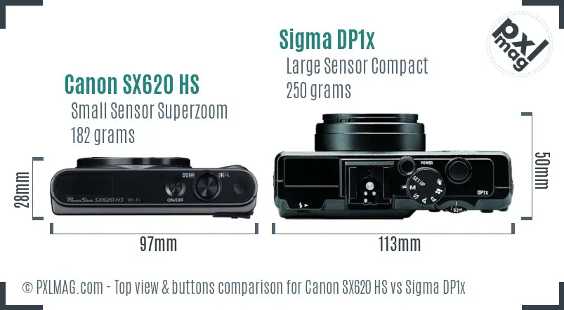 Canon SX620 HS vs Sigma DP1x top view buttons comparison