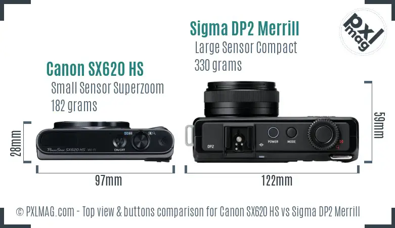 Canon SX620 HS vs Sigma DP2 Merrill top view buttons comparison