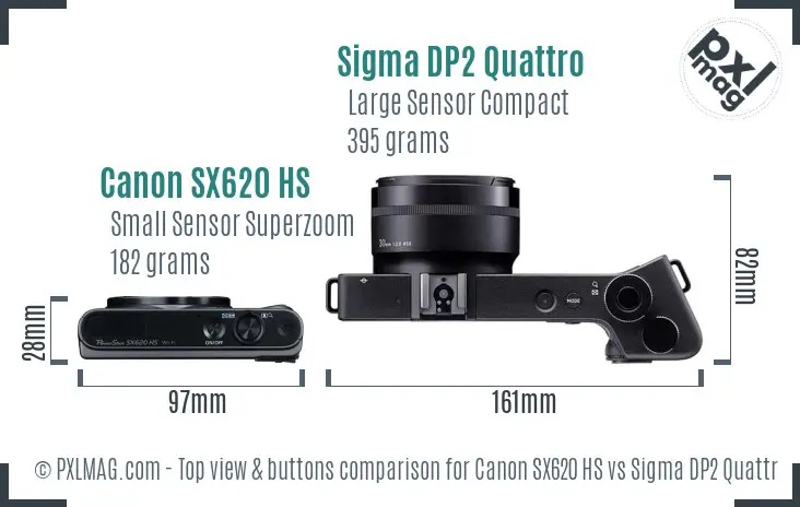 Canon SX620 HS vs Sigma DP2 Quattro top view buttons comparison