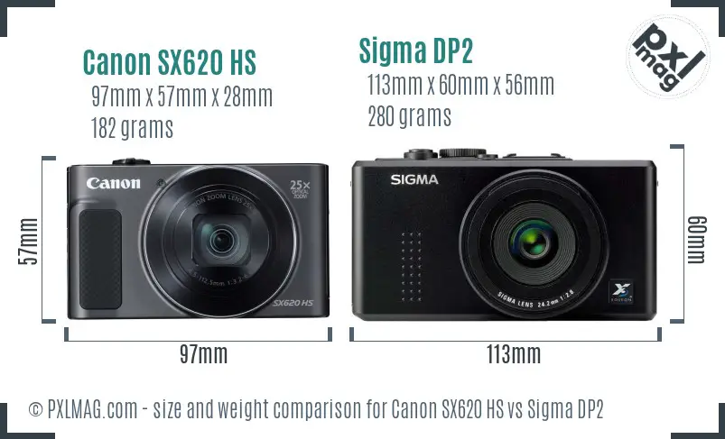 Canon SX620 HS vs Sigma DP2 size comparison