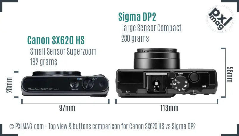 Canon SX620 HS vs Sigma DP2 top view buttons comparison