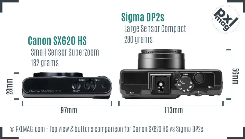 Canon SX620 HS vs Sigma DP2s top view buttons comparison