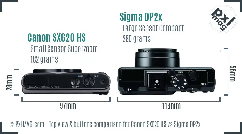 Canon SX620 HS vs Sigma DP2x top view buttons comparison