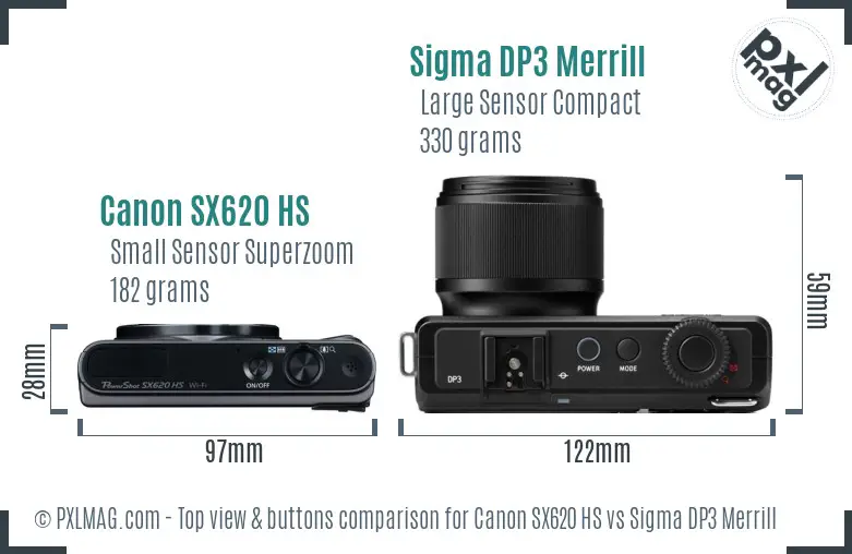 Canon SX620 HS vs Sigma DP3 Merrill top view buttons comparison