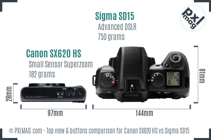 Canon SX620 HS vs Sigma SD15 top view buttons comparison