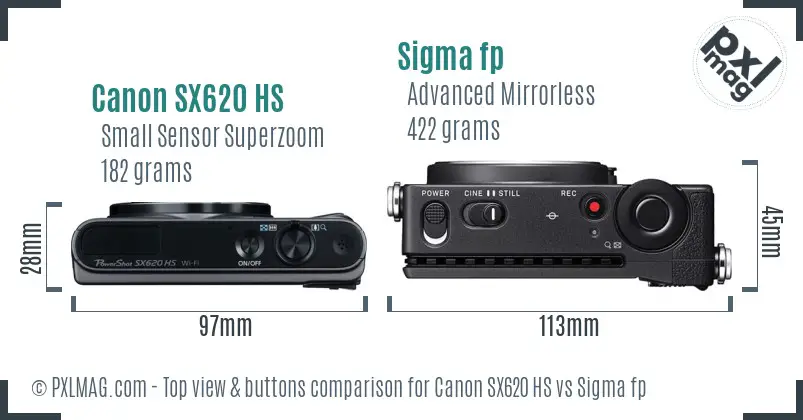 Canon SX620 HS vs Sigma fp top view buttons comparison