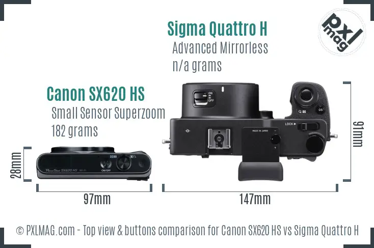 Canon SX620 HS vs Sigma Quattro H top view buttons comparison