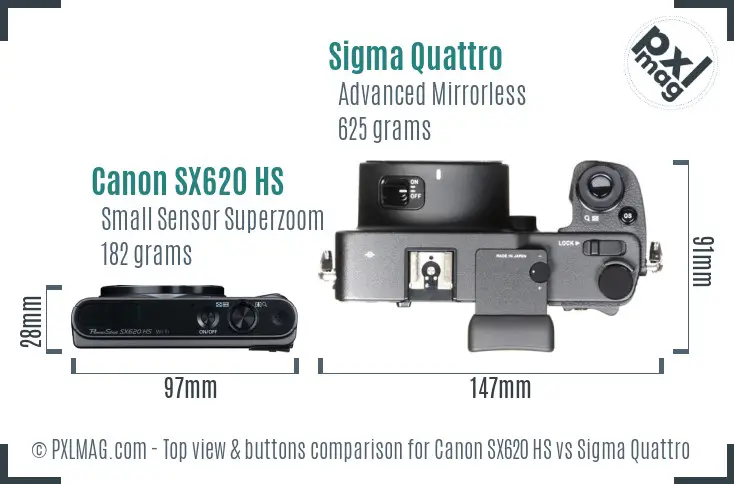 Canon SX620 HS vs Sigma Quattro top view buttons comparison