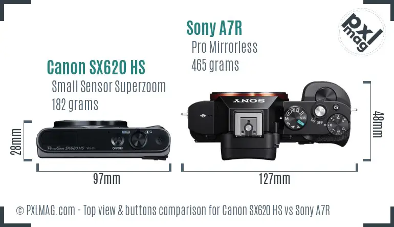 Canon SX620 HS vs Sony A7R top view buttons comparison