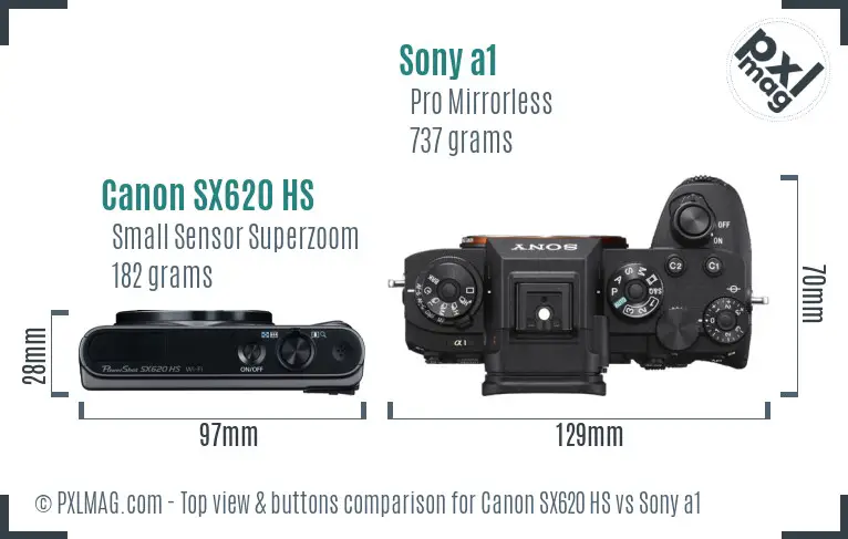 Canon SX620 HS vs Sony a1 top view buttons comparison