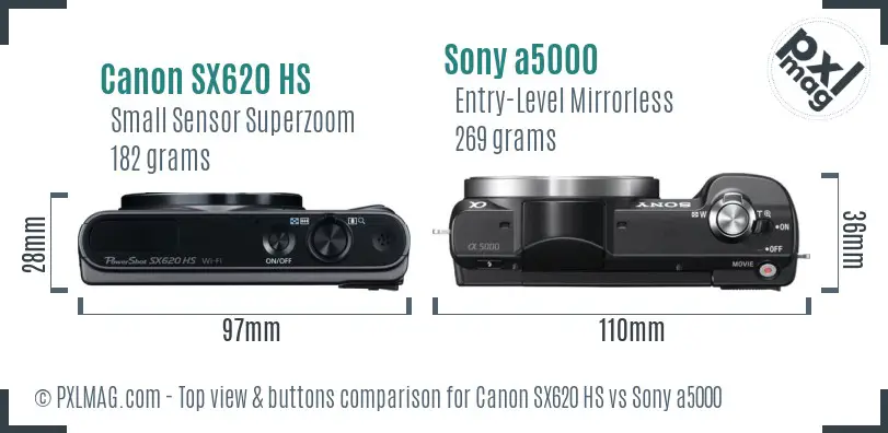 Canon SX620 HS vs Sony a5000 top view buttons comparison