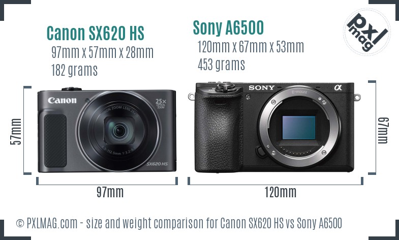 Canon SX620 HS vs Sony A6500 size comparison