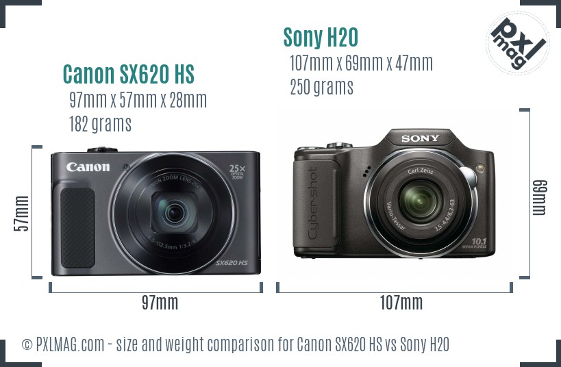 Canon SX620 HS vs Sony H20 size comparison Canon SX620 HS vs Sony H20 size comparison