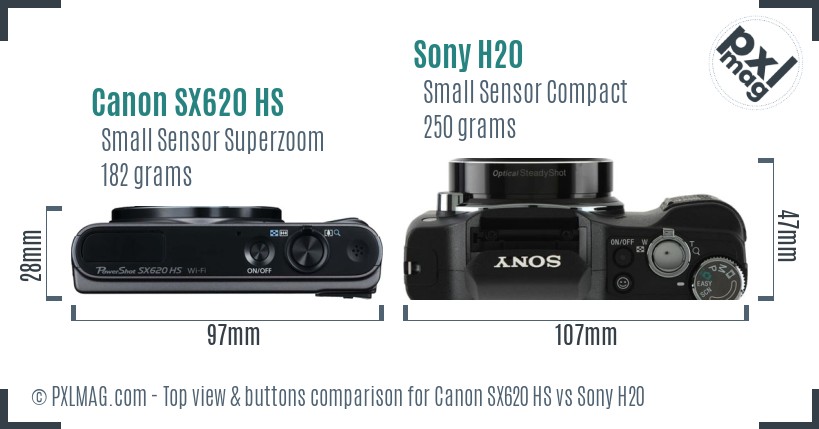Canon SX620 HS vs Sony H20 top view buttons comparison