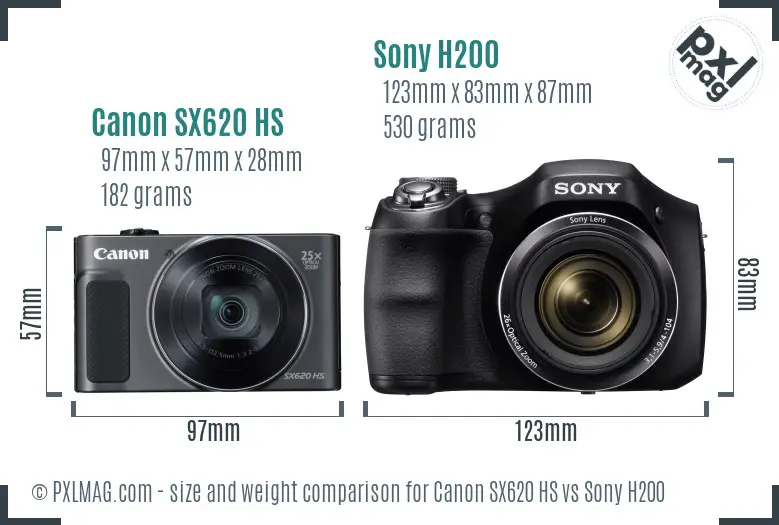 Canon SX620 HS vs Sony H200 size comparison