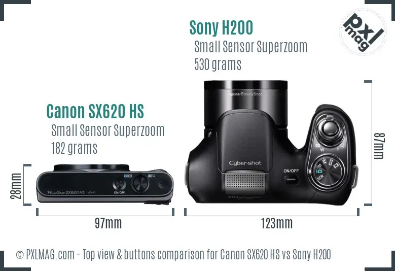 Canon SX620 HS vs Sony H200 top view buttons comparison