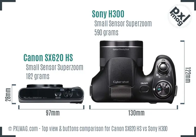 Canon SX620 HS vs Sony H300 top view buttons comparison