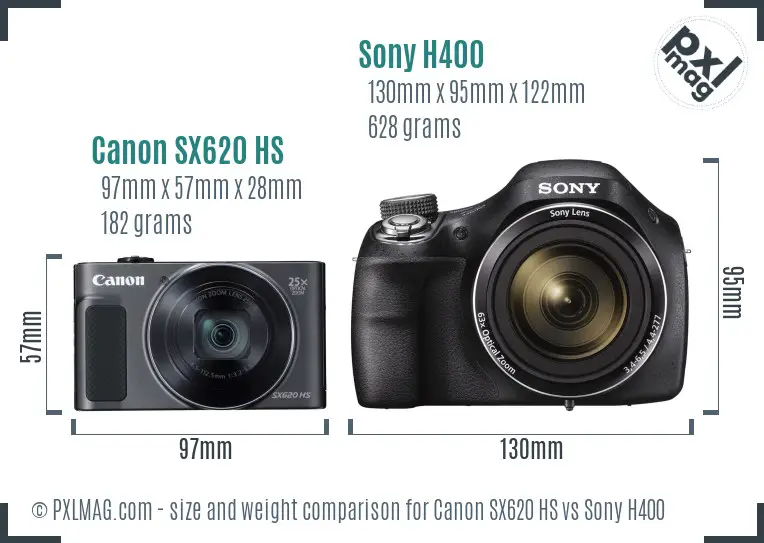 Canon SX620 HS vs Sony H400 size comparison
