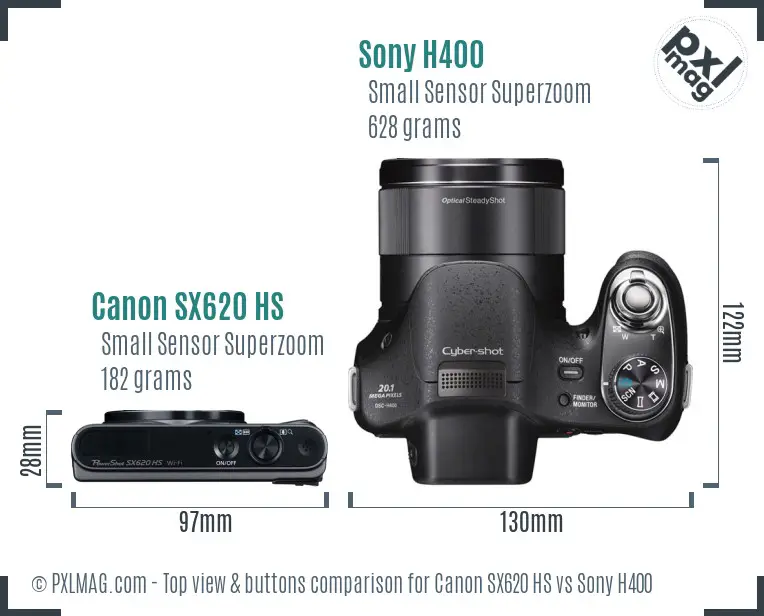 Canon SX620 HS vs Sony H400 top view buttons comparison