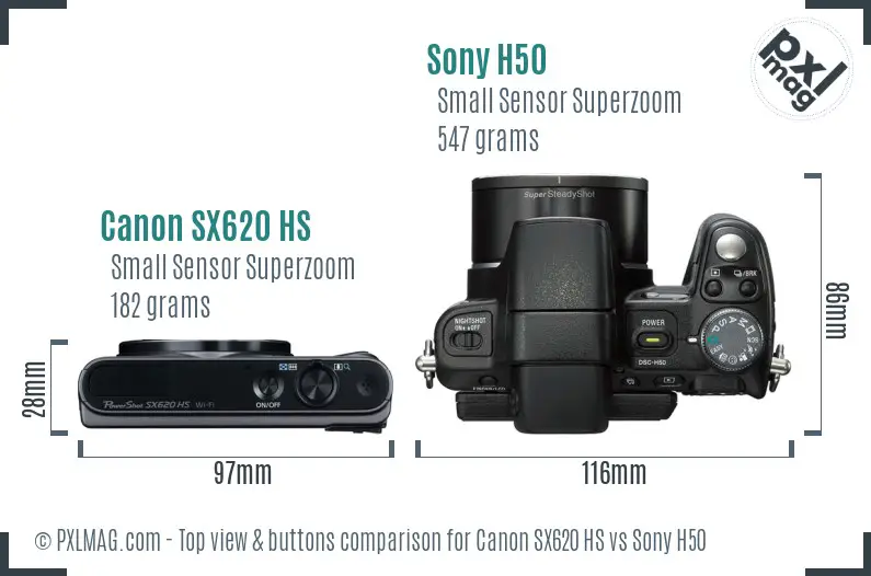 Canon SX620 HS vs Sony H50 top view buttons comparison