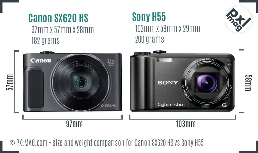 Canon SX620 HS vs Sony H55 size comparison