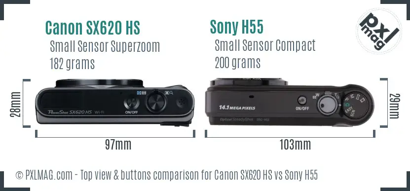 Canon SX620 HS vs Sony H55 top view buttons comparison