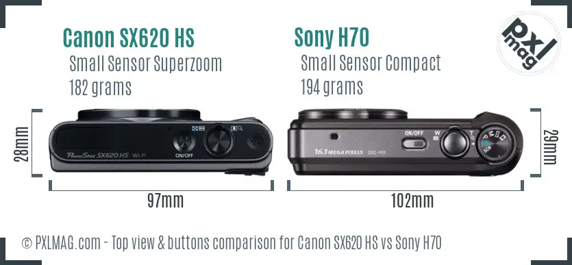 Canon SX620 HS vs Sony H70 top view buttons comparison