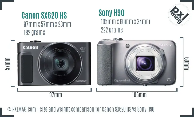Canon SX620 HS vs Sony H90 size comparison