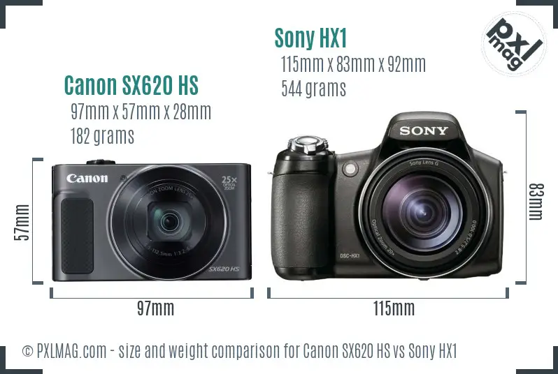 Canon SX620 HS vs Sony HX1 size comparison