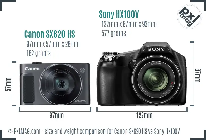 Canon SX620 HS vs Sony HX100V size comparison