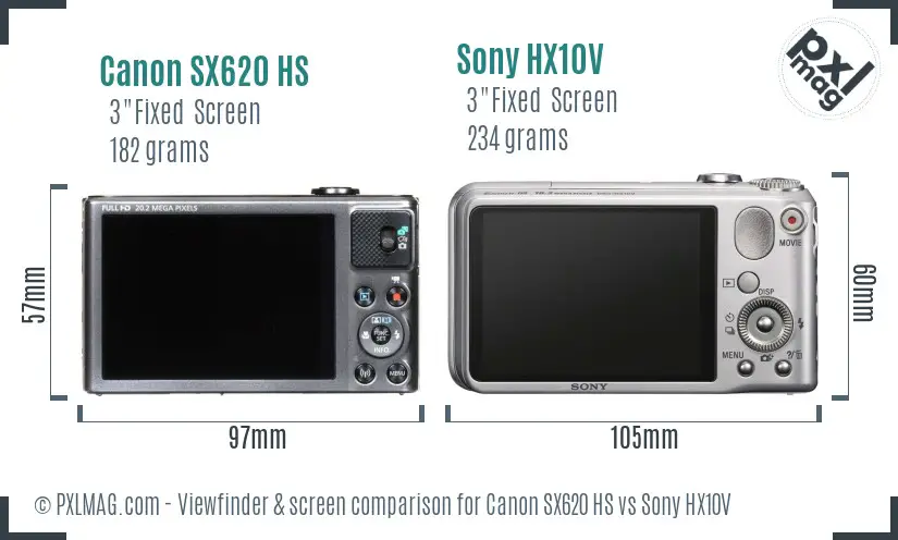 Canon SX620 HS vs Sony HX10V Screen and Viewfinder comparison
