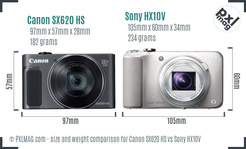 Canon SX620 HS vs Sony HX10V size comparison Canon SX620 HS vs Sony HX10V size comparison