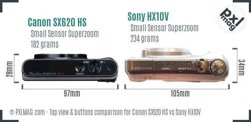 Canon SX620 HS vs Sony HX10V top view buttons comparison