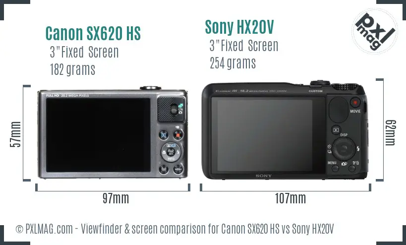 Canon SX620 HS vs Sony HX20V Screen and Viewfinder comparison