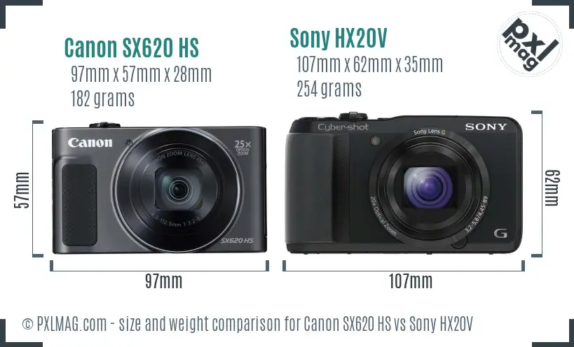 Canon SX620 HS vs Sony HX20V size comparison