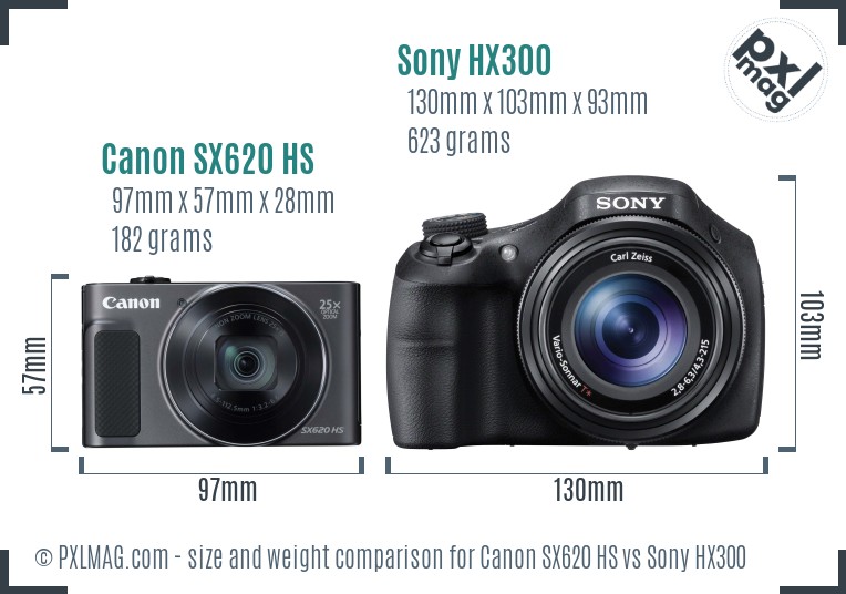 Canon SX620 HS vs Sony HX300 size comparison