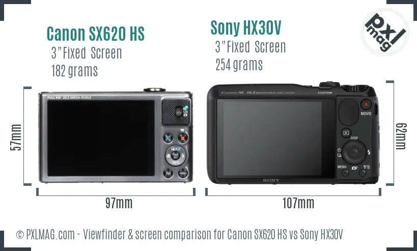 Canon SX620 HS vs Sony HX30V Screen and Viewfinder comparison