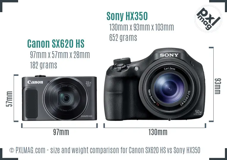 Canon SX620 HS vs Sony HX350 size comparison