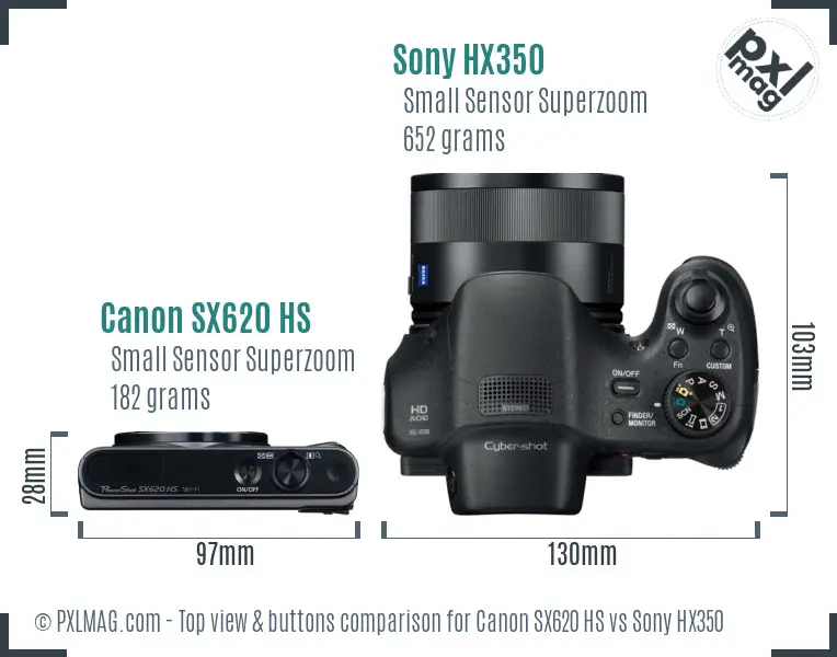 Canon SX620 HS vs Sony HX350 top view buttons comparison