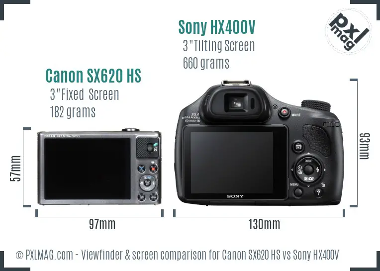Canon SX620 HS vs Sony HX400V Screen and Viewfinder comparison