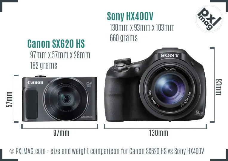 Canon SX620 HS vs Sony HX400V size comparison Canon SX620 HS vs Sony HX400V size comparison