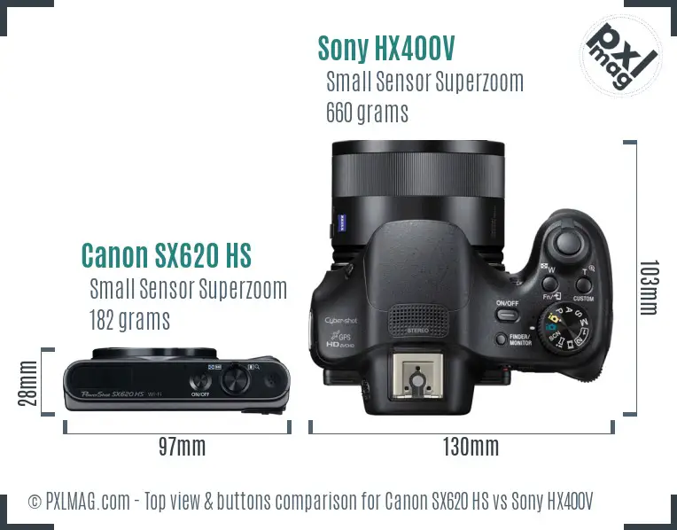 Canon SX620 HS vs Sony HX400V top view buttons comparison