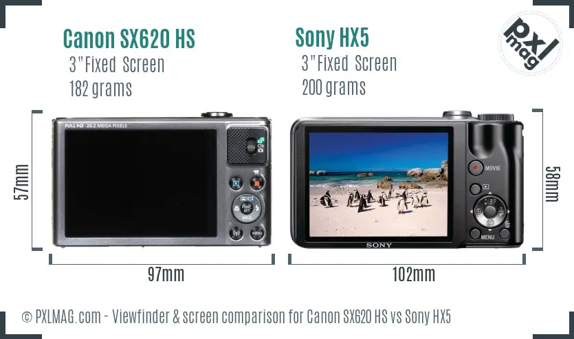 Canon SX620 HS vs Sony HX5 Screen and Viewfinder comparison